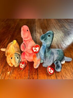 TY Steg Rex Bronty Beanie Baby Dinosaurs 1st Gen Tush Tag 3rd Gen Swing Tag